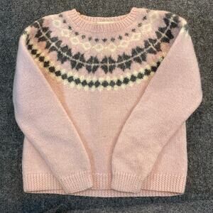 Preview International Women's Small 100% Pink Wool Fair Isle Pullover Sweater